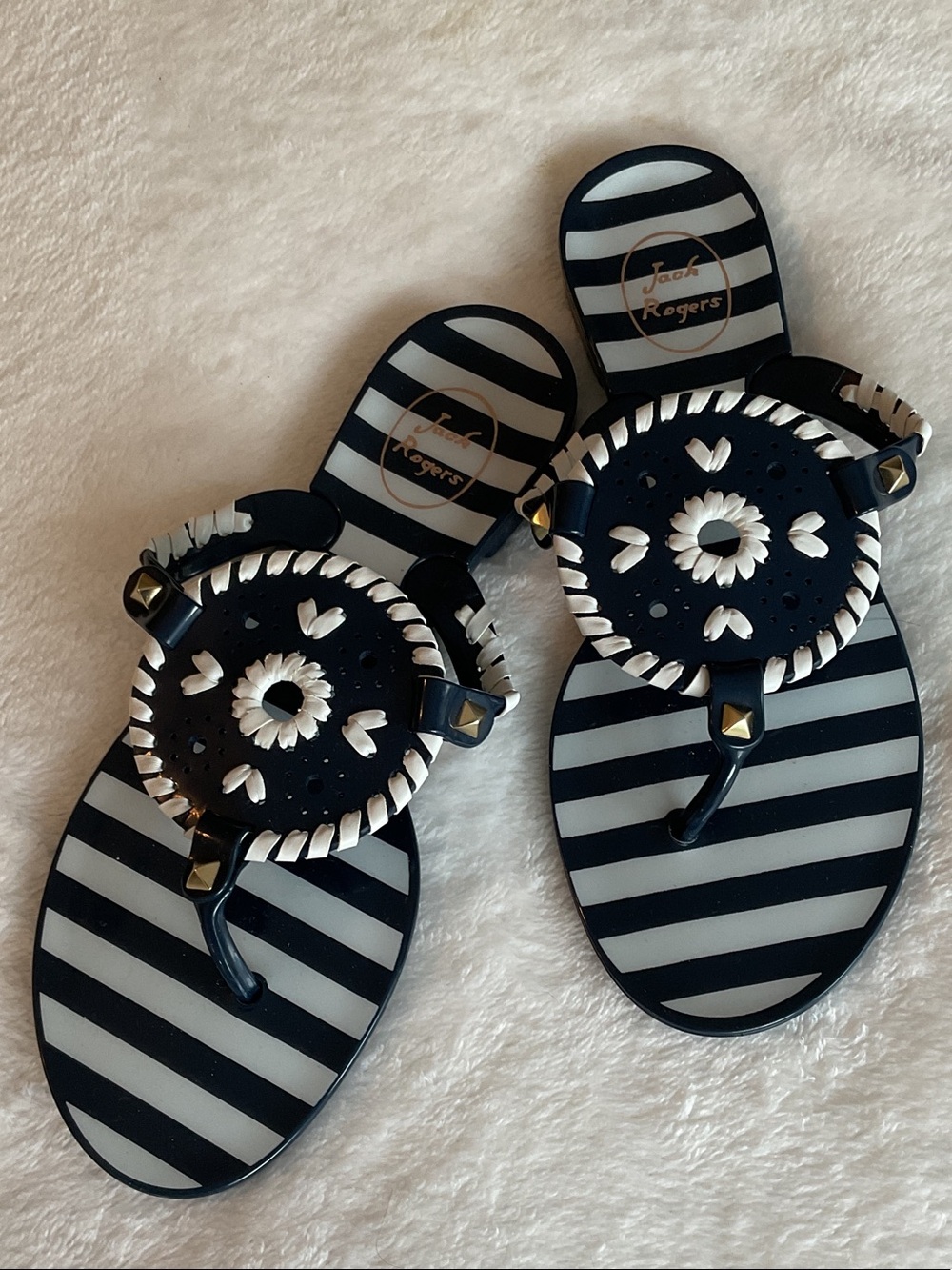 Jack Rogers Georgica Navy & White Striped Jelly Medallion Sandals